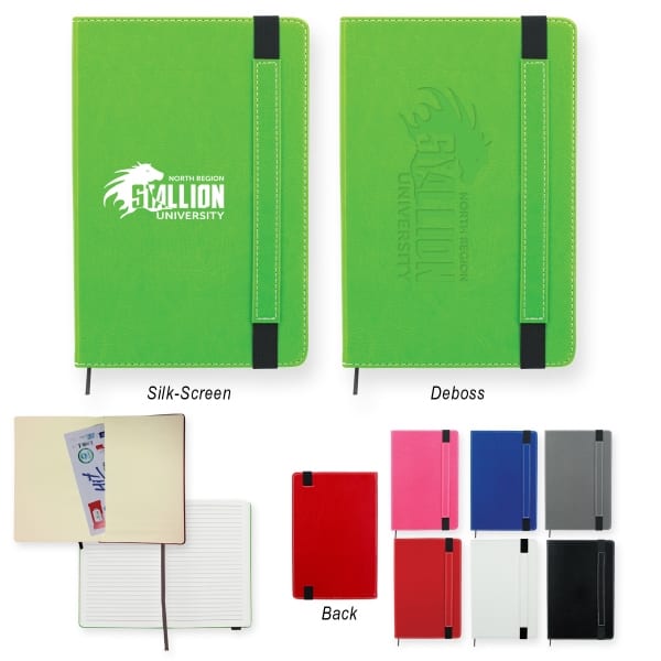 Silk-screening allows for decals to be placed on a wide range of notebooks to further market your business.