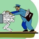 The postman a lot of paper mail and Inbox line art. Spam and mailing list. The profession of postman. A lot of envelopes with letters