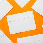 Blank post mail letter envelopes top view as mock up copy space